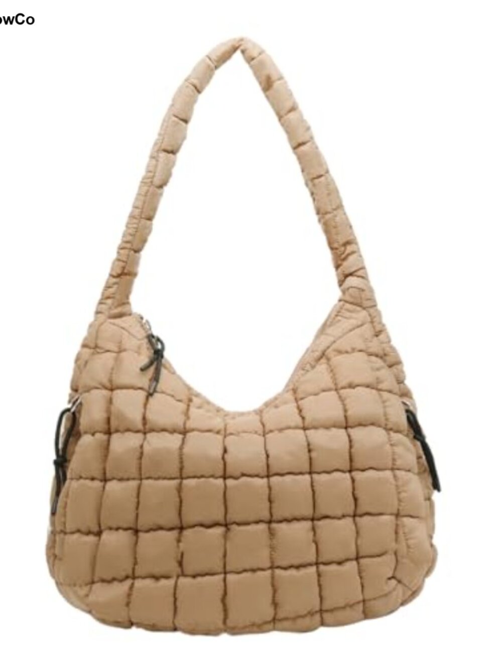 Nylon Quilted Puffer Hobo Tote Bag with Zipper Pockets